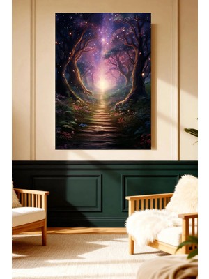 Mushen Studio Mushen Studıo Mistik Orman Yolu Galaksi Yıldızlı Gece Manzarası Çerçevesiz Kanvas Tablo