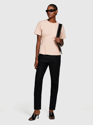 Sisley %100 Keten Beli Lastikli Önü Pileli Pantolon Kadın Siyah Pantolon - 325P4AGHLF00S