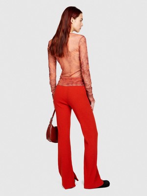Sisley Koton Karışımlı Fitted Fit Triko Pantolon Kadın Turuncu Pantolon - 323A11BHMF006