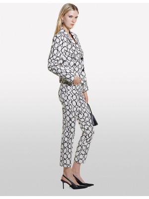 Sisley Pamuk Karışımlı 5 Cepli Baskılı Slim Fit Bilek Boy Pantolon Kadın Kırık Beyaz Mix Pantolon - 324A4ZJSLE03S