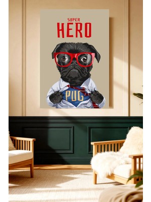Mushen Studio Mushen Studıo Super Hero Pug Kırmızı Gözlüklü Köpek Figürlü Çerçevesiz Kanvas Tablo
