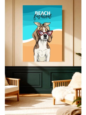 Mushen Studio Mushen Studıo Beach Fashion Beagle Köpek Bandanalı Güneş Gözlüklü Çerçevesiz Kanvas Tablo