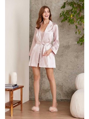 Pierre Cardin Saten 4lü Gecelik Sabahlık Şort Seti Pudra 7200