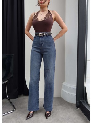 Esra Helvacı Yüksek Bel Kemerli Wide Leg Jean