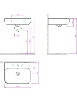 Kale Fold 60 cm Beyaz Tezgah Üstü Lavabo 310200200128