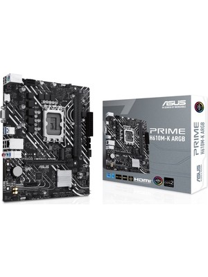 Asus Prıme H610M-K Argb, 2xddr5, M.2,d-Sub, Hdmı,12-13.14.nesil, LGA1700 Soket, Anakart