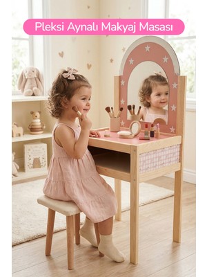 Rozitoys Ahşap Çocuklar Için Makyaj Masası ve Taburesi
