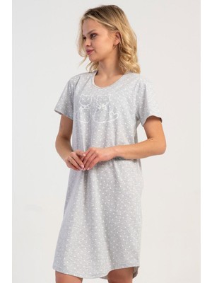 Vienetta Kadın Kısa Kol Gri Melanj Gecelik C8T2N0115