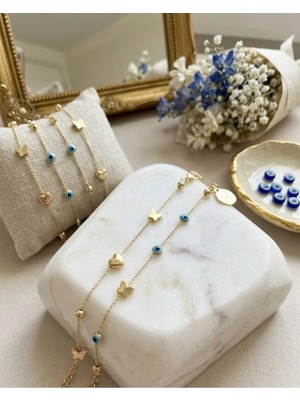 Bakır Köy Nazar Boncuklu Zarif Kadın Bileklik – Minimal Altın Renk Şık Bileklik