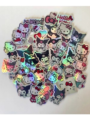 TT sticker Suya Dayanıklı Hello Kitty Hologram Sticker Set Telefon Tablet Termos Kask Kaykay Etiket Çıkartma