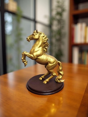 Monarch Art Şahlanan At Heykeli Dekoratif Gold Altın Rengi 17 cm Modern Ofis Ev Aksesuarı