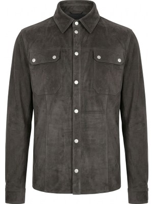 Asus Deri - Devor - Hakiki Kuzu Derisi Süet Acı Kahve Erkek Gömlek Ceket