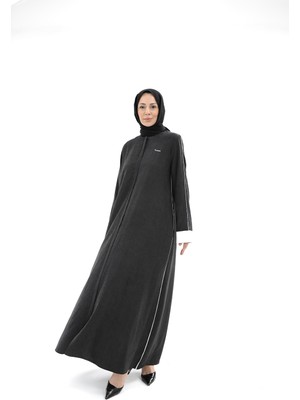 Kadeem Giyim Sare Cupra Biyeli Kol Katlamalı Abaya  – Siyah - Beyaz
