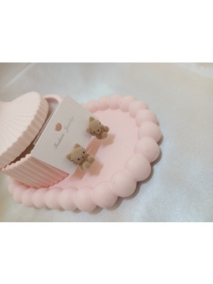 Açık Kahverengi Kedili Küpe