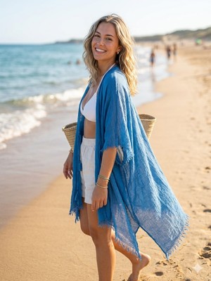 Trend Nexus Yaz Modası Ip Detaylı İndigo Pareo