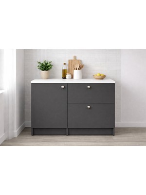 T Designo Saka Alt Modül-Çok Amaçlı Dolap -100 cm -1 Kapaklı-2 Çekmeceli-Laminat Beyaz Tezgah Dahil