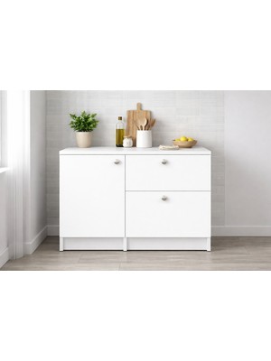 T Designo Saka Alt Modül-Çok Amaçlı Dolap -100 cm -1 Kapaklı-2 Çekmeceli-Laminat Beyaz Tezgah Dahil