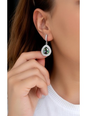 Silveranka 925 Ayar Gümüş Çift Sıra Taşlı Mistik Topaz Damla Küpe