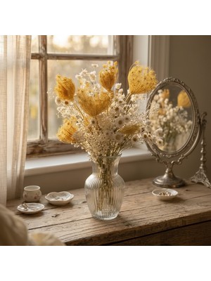 Kurutulmuş Çiçek Buketi - Güneş Işığı Serisi Sarı Beyaz Doğal Demet Bohem Tarz Kurutulmuş Çiçek - Hediyelik Papatya ve Cipso Aranjmanı