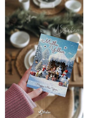 Msticker Yılbaşı Hediye Kartı 16 Adet Arkasına Not Yazılabilir Yeni Yıl Tebrik Kartı Özel Dokulu Kağıt