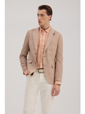 Jakamen Turuncu Slim Fit Sivri Yaka Desenli Ceket