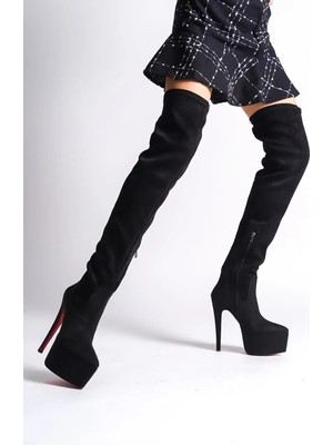 Ayakkabı Ateşi Siyah Süet Platform Özel Tasarım Topuklu Kadın Ayakkabı Isabella