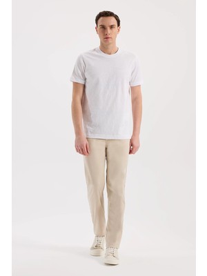 Jakamen Beyaz Slim Fit Bisiklet Yaka Desenli %100 Pamuk T-Shirt