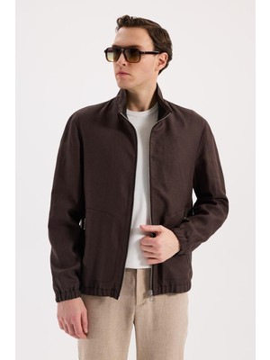 Jakamen Kahve Comfort Fit %100 Keten Mevsimlik Spor Mont