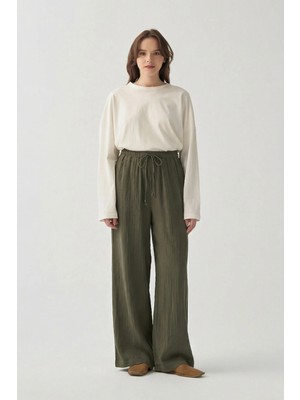 ALLDAY Haki-Beli Lastikli Müslin Pantolon