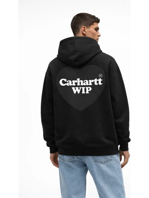 Camblys Unisex Carhart Ön Kalp Sırt Logo Baskılı Oversıze %100 Pamuklu Nefes Alan Sweatshırt Hoodıe