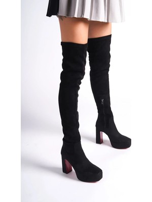 Ayakkabı Ateşi Siyah Süet Platform Tasarım Kadın Çizme Yüksek Topuklu Ayakkabı Valencia