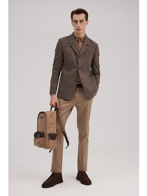 Jakamen Kahve Slim Fit Berberi Yaka Çizgili  Ceket
