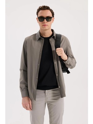 Jakamen Bej Comfort Fit Bebe Yaka Hakiki Deri Detaylı Mevsimlik Spor Mont