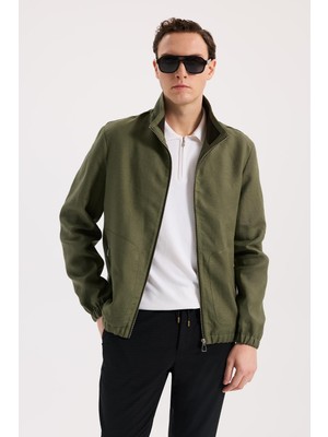 Jakamen Haki Comfort Fit %100 Keten Mevsimlik Spor Mont