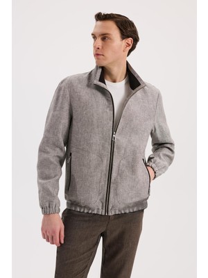 Jakamen Bej Comfort Fit %100 Keten Mevsimlik Spor Mont