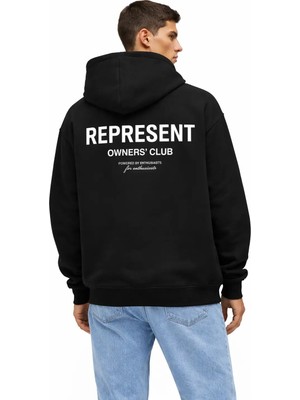 Camblys Unisex Represent Sırt Yazı Baskılı Oversıze %100 Pamuklu Nefes Alan Sweatshırt Hoodıe
