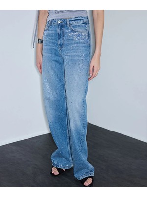 İpekyol Hotfix Baskılı Wide Leg Jean Pantolon IS1260018040629