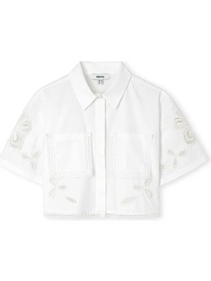 İpekyol Boncuk işlemeli nakışlı poplin gömlek IS1260025218002