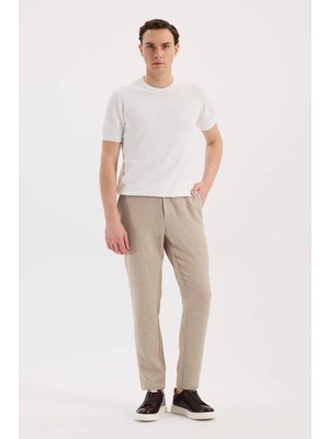 Jakamen Krem Comfort Fit Beli Lastikli Jagger Pantolon