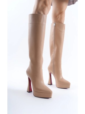 Ayakkabı Ateşi Kadın Nude Cilt Platform Tasarım  Çizme Yüksek Topuklu Ayakkabı Violet