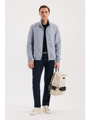 Jakamen Mavi Comfort Fit %100 Keten Mevsimlik Spor Mont