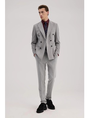 Jakamen Gri Slim Fit Mono Yaka Kruvaze Ceket