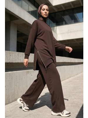 Julude Yan Fermuarlı Tunik Pantolon Tesettür Ikili Takım P-00020965