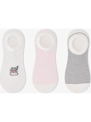 Penti 3 Çift Burun Dikişsiz Pamuklu Kedi Desenli Sneaker Çorap