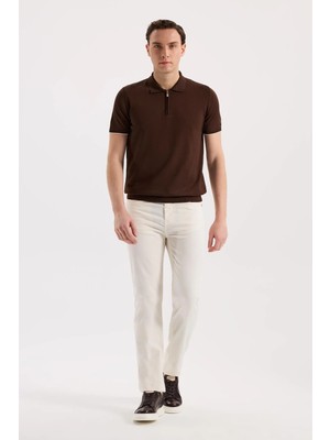 Jakamen Kahve Slim Fit Triko Fermualı Polo Yaka T-Shirt