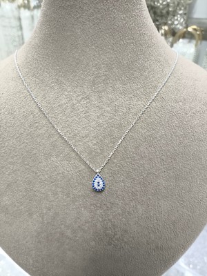 Gümüş Mavi Taşlı Damla Formlu Minimal Nazar Kolyesi