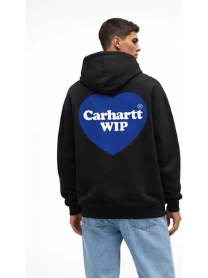 Camblys Unisex Carhart Ön Kalp Sırt Logo Baskılı Oversıze %100 Pamuklu Nefes Alan Sweatshırt Hoodıe