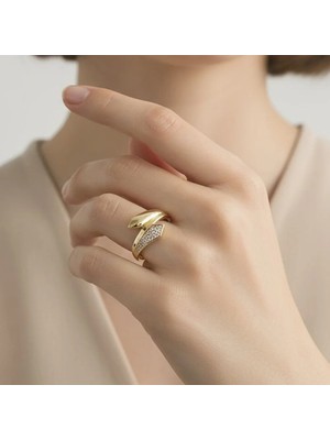 Xuping Jewelry Çift Sıra Zirkon Taşlı Yüzük