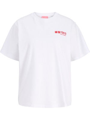 Jack & Jones Kadin Sirt Baskili Sifir Yaka Tisört - Japan