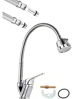 TeknoKapsül Mix 360 Derece Hareketli Borulu Spiralli Mutfak Eviye Musluğu Çeşmesi Bataryası 3 Fonksiyonlu